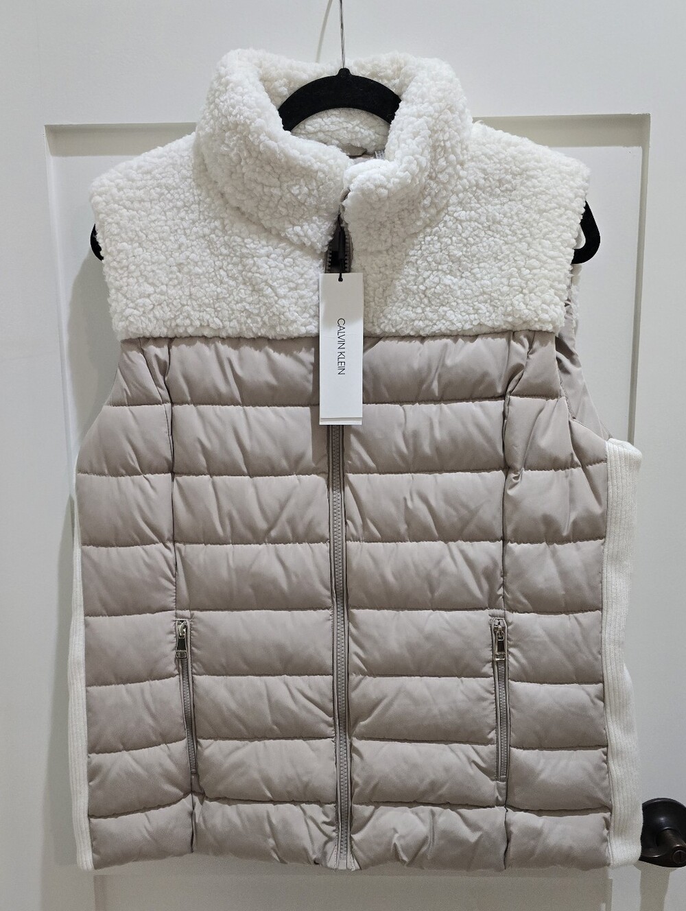 Calvin Klein Women's Cream Quilted Sherpa-Trim Vest